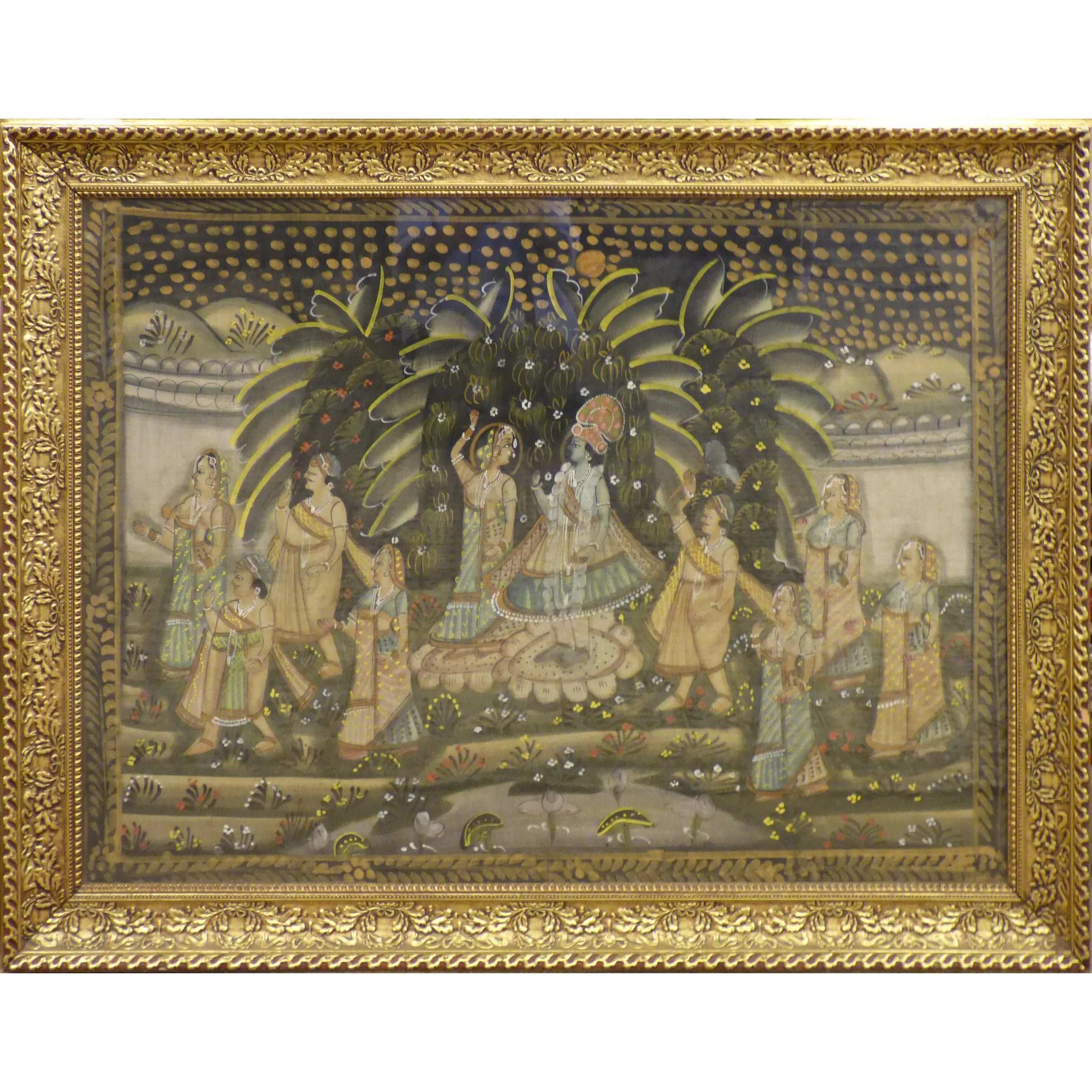 One Of The Kind High-Quality Traditional Fine Art Of Indian Painting On Silk 45" X 35" Abcp-24